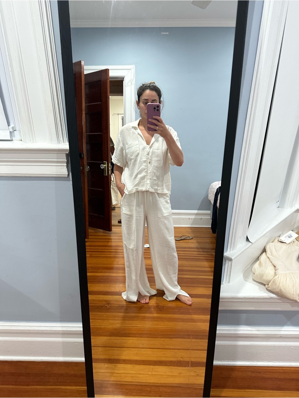 Womens Cream Relaxed Linen-Blend Pants and top